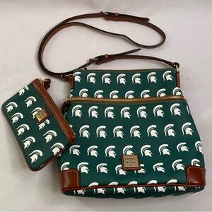 Dooney and Bourke Michigan State University MSU double zip crossbody bag wallet